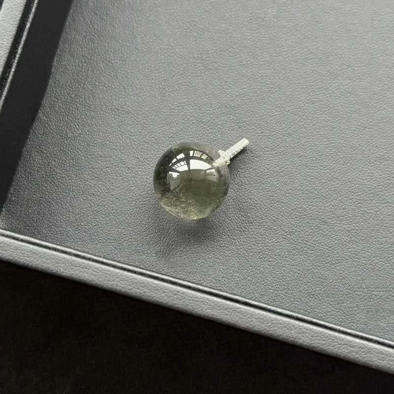 Green Azeztulite Sphere Ball Sterling Silver Pendant