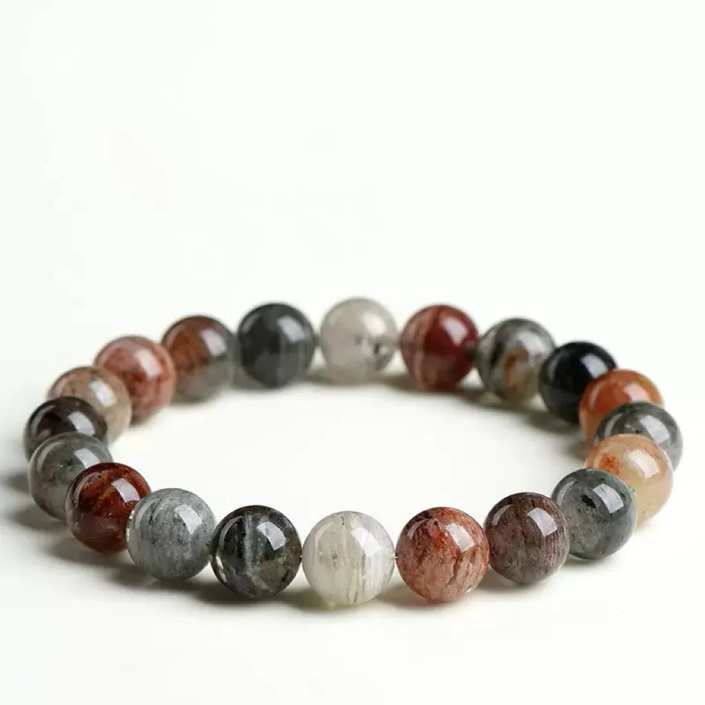 Multicolored beaded crystal bracelet on a white background