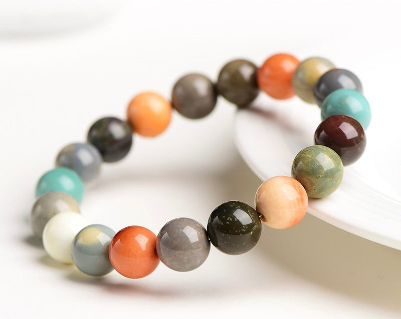 Stretchy beaded crystal bracelet made from Alashan agate with natural earthy tones