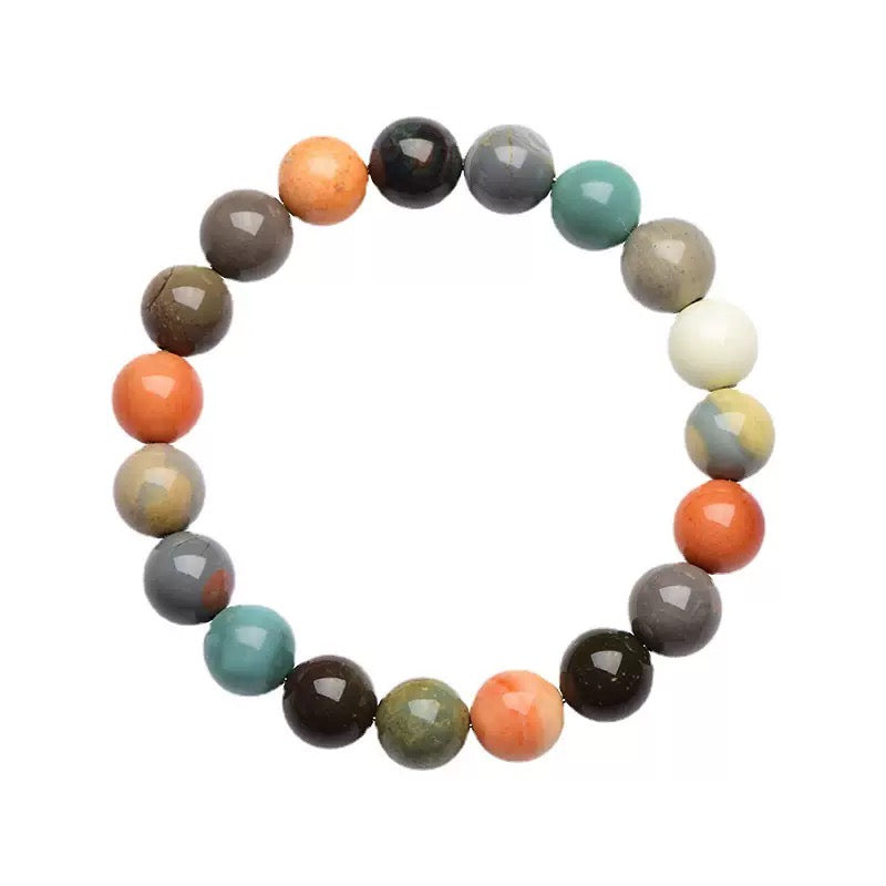 Alashan Agate crystal bracelet with colorful natural healing stones in circular arrangement