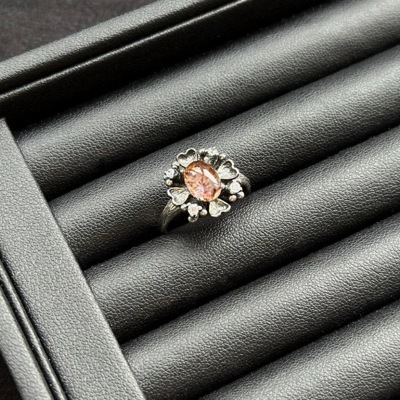Amethyst Rutilated Quartz Ring with sterling silver, crystal for spiritual clarity and energy alignment