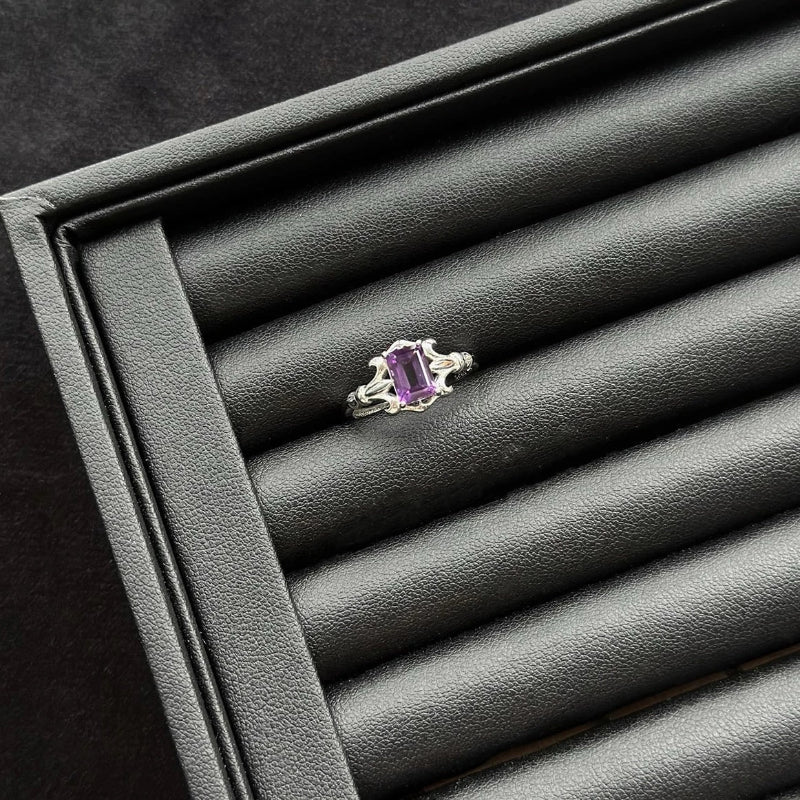 Amethyst crystal ring with sterling silver, for inner calm and spiritual development
