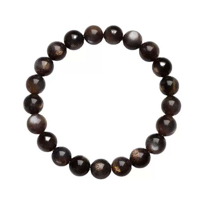 Black Skeletal Sunstone crystal bracelet with protective healing beads for women and men