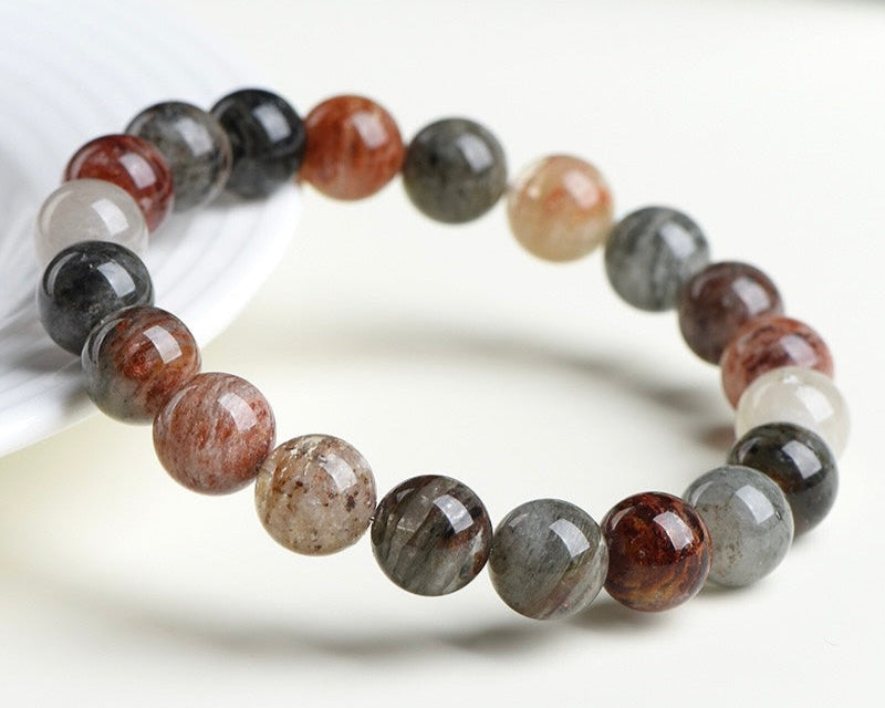 Bracelet with crystal beads – dark phantom quartz for clarity, confidence, and focus