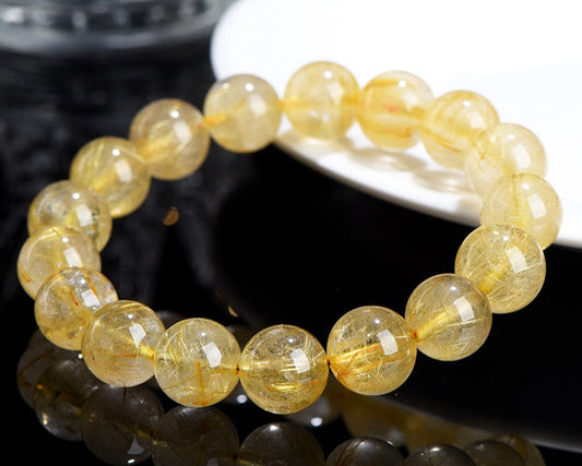 Crystal bracelet for men – golden rutile quartz for clarity, strength, and confidence