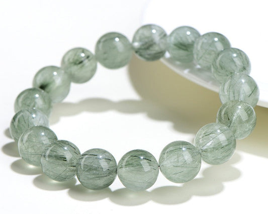Crystal bracelet for women – green rutile quartz beads for positivity and protection