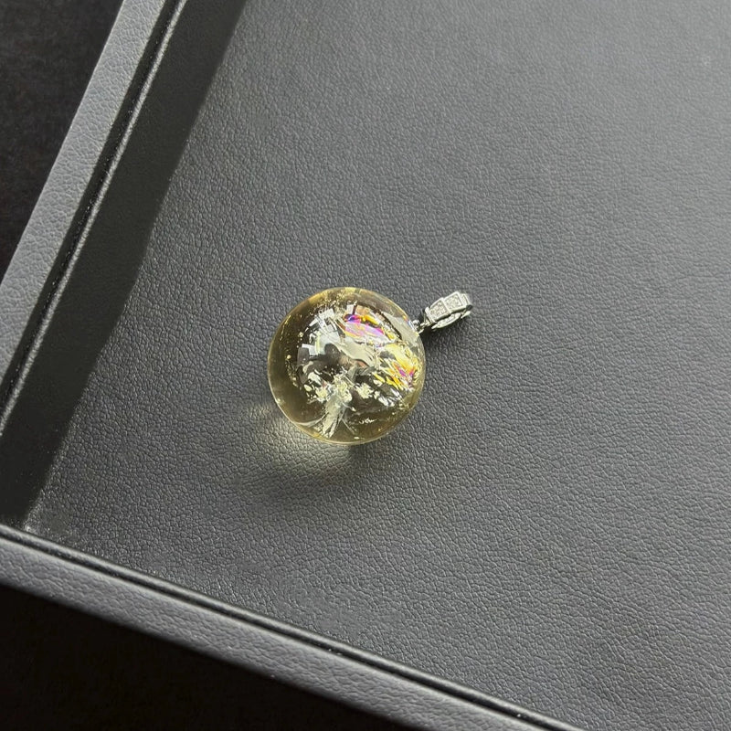 Golden Azeztulite Sphere Ball Sterling Silver Pendant