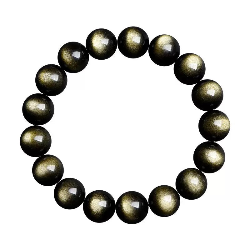 Gold Obsidian crystal bracelet with protective healing beads for women and men