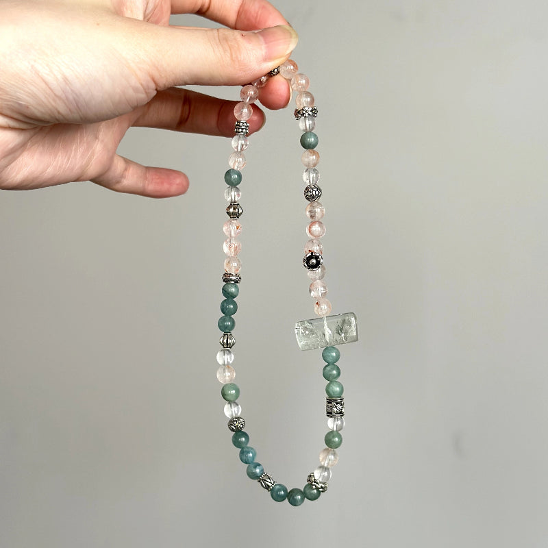 Crystal healing bracelet with Rose Hematoid Quartz and Green Azeztulite – promotes emotional healing, heart chakra alignment, and inner peace.