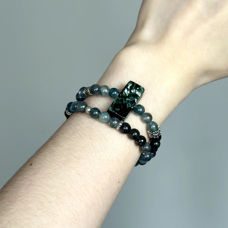 Energy crystal bracelet featuring Kyanite and Green Dragon Quartz – enhances awareness, intuition, and self-healing.
