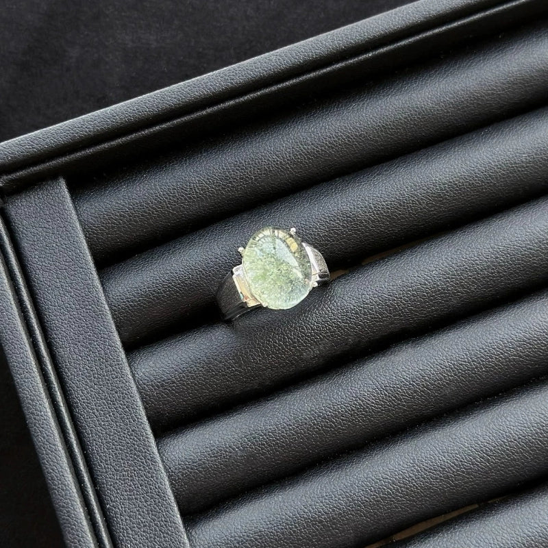 Green Phantom Quartz Ring with sterling silver, crystal ring for personal growth and grounding energy