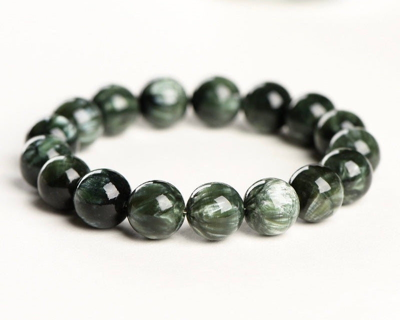 Green Seraphinite beaded bracelet – natural crystal for healing, vitality, and energy cleansing