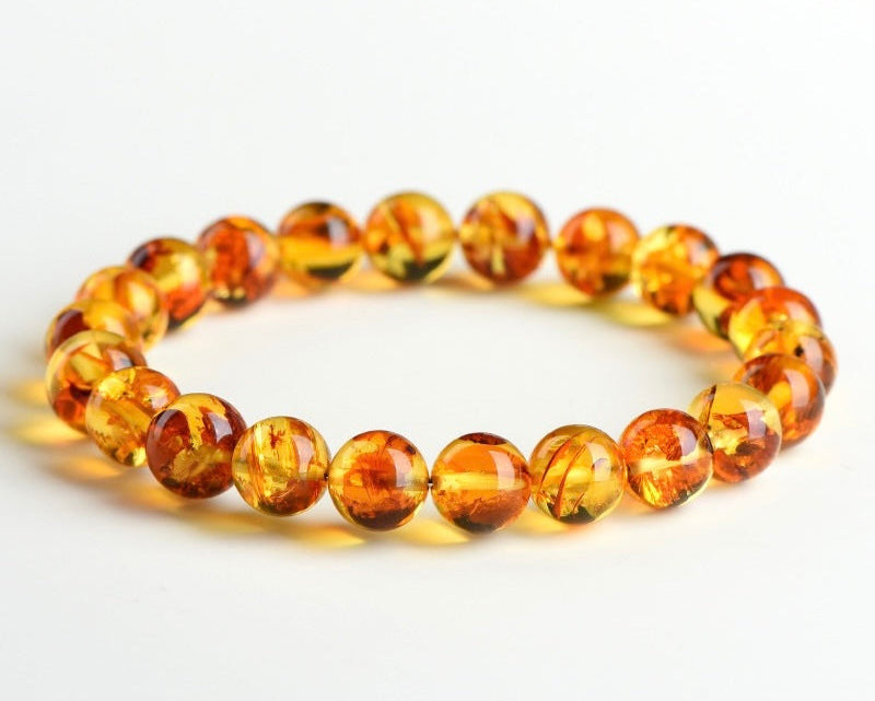 Healing crystal bracelet featuring Flower Amber for stress relief and protection