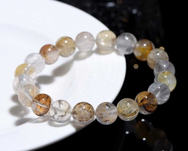 Healing crystal beaded bracelet made from dendritic quartz for emotional wellness