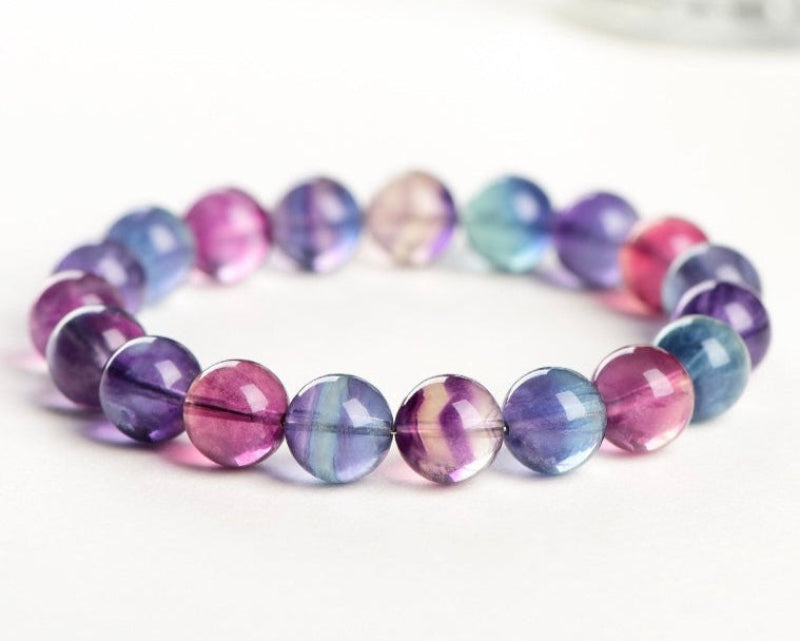 Healing bead bracelet made with Rainbow Fluorite – crystals for focus, anxiety, and spiritual protection