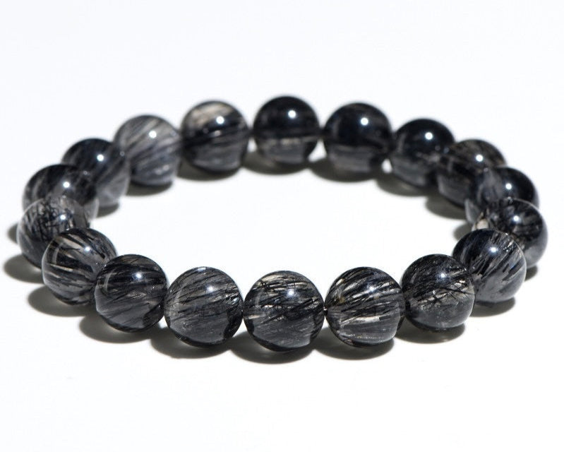 Men's Black Rutilated Quartz bracelet – beaded crystal bracelet for spiritual protection and clarity