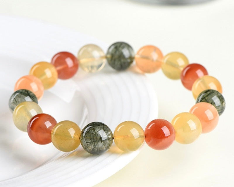 Multicolor crystal bracelet with natural rutile inclusions – crystal for anxiety and overthinking
