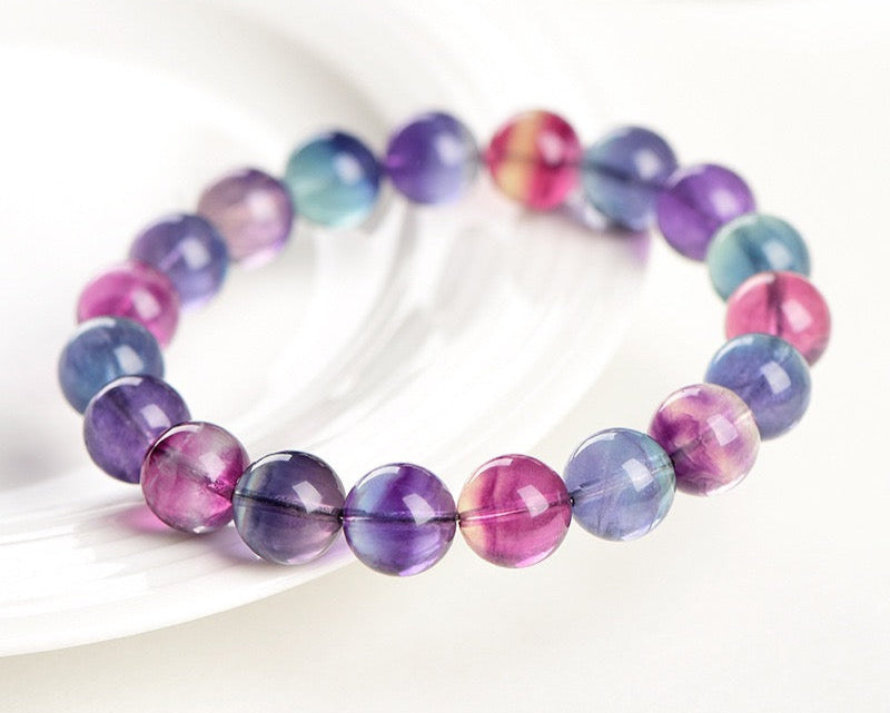 Natural Rainbow Fluorite crystal bracelet – healing stones for calmness, mental clarity, and emotional grounding
