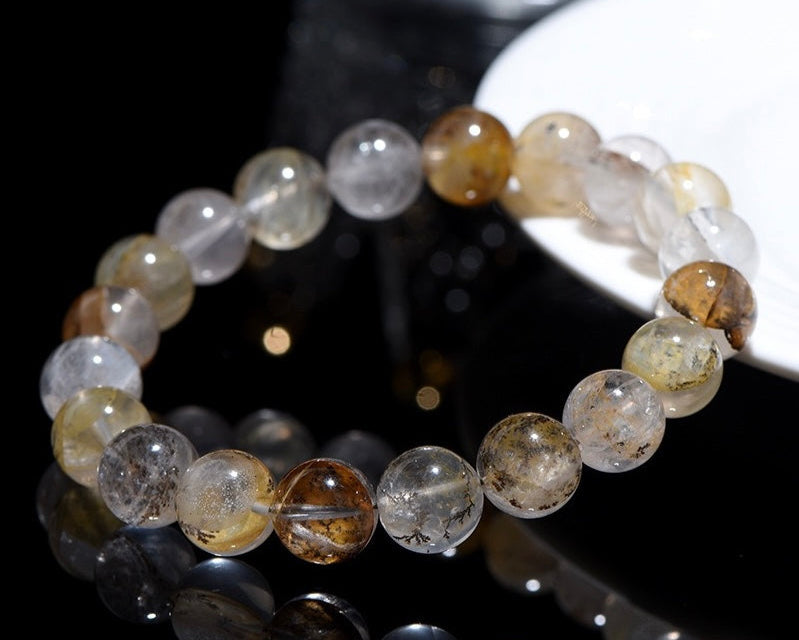 Natural dendritic quartz bracelet for women and men with tree-pattern inclusions