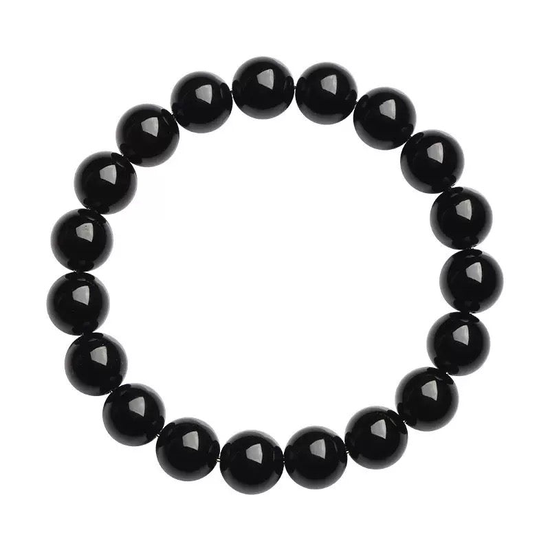 Obsidian crystal bracelet with deep black protective beads for women and men