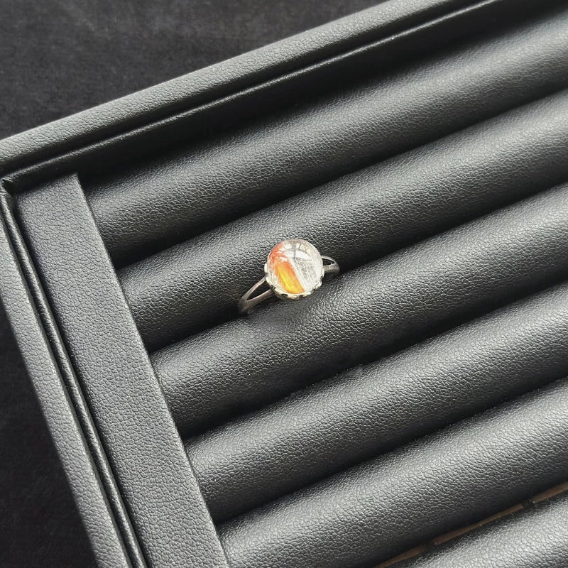 Red rabbit hair rutilated quartz ring in sterling silver, crystal ring for vitality and protection
