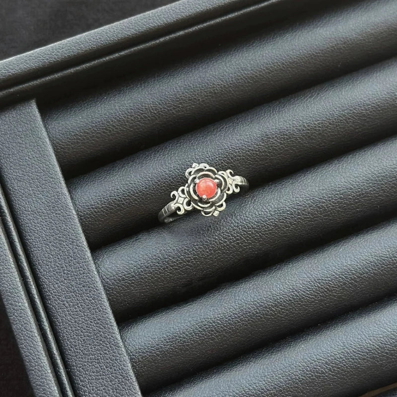 Rhodonite Ring with sterling silver, crystal ring for emotional healing and self-love