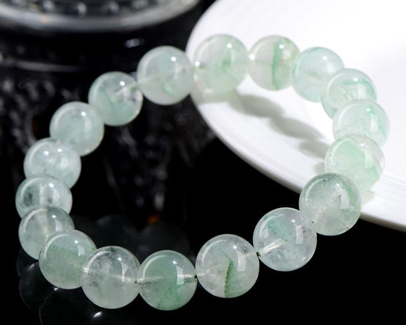 Unique handmade Light Green Phantom Quartz crystal bracelet for chakra alignment