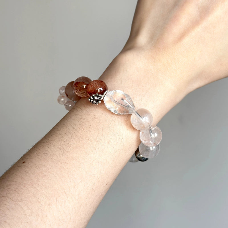 Beaded healing bracelet – White Azeztulite and pink crystals ideal for heart chakra healing.