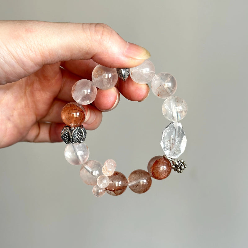 Healing crystal bracelet for women – White Azeztulite and pink stones for peace and inner strength.