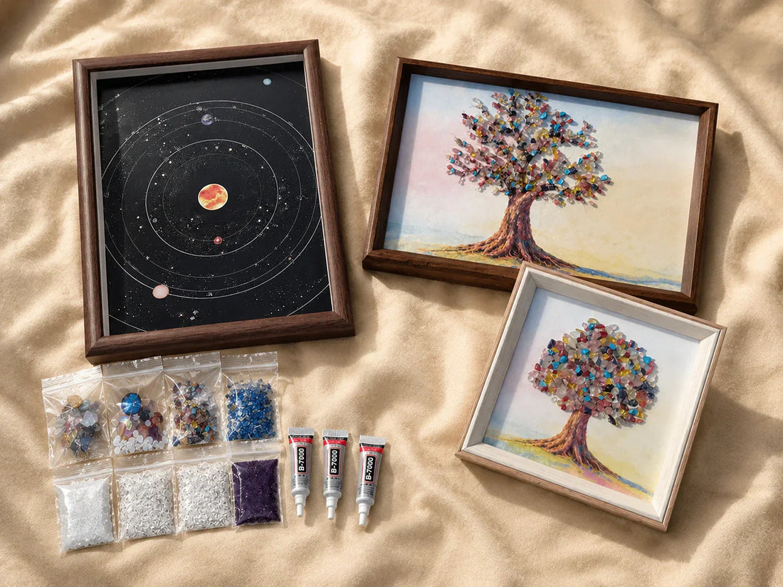 DIY crystal art kit and finished crystal wall art tree of life, a mindful gift idea for her