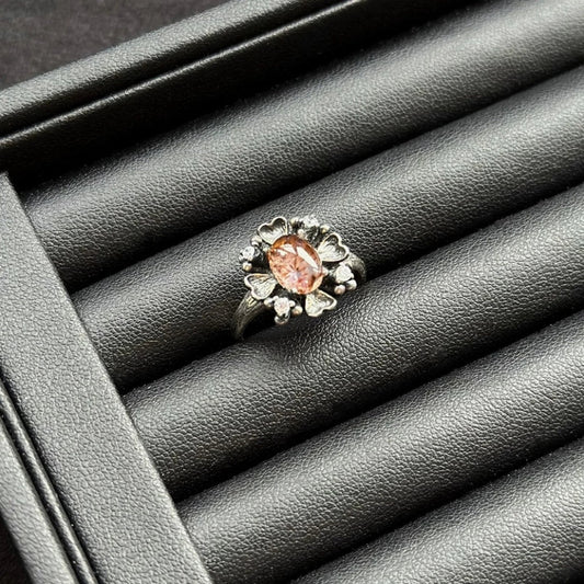 Amethyst Rutilated Quartz Ring with sterling silver, crystal for spiritual clarity and energy alignment