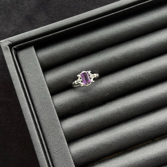 Amethyst crystal ring with sterling silver, for inner calm and spiritual development