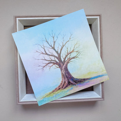 Pre-printed Tree of Life art canvas set inside a 6x6 inch square wood-grain frame ready for gemstone application.