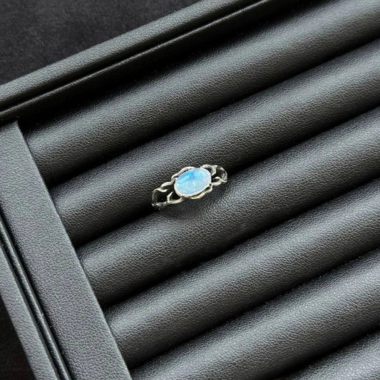 Blue Moonstone Ring with sterling silver, crystal ring for emotional balance and inner guidance