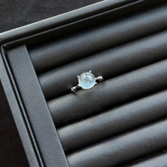 Blue Rabbit Hair Rutilated Quartz Ring with sterling silver, crystal ring for vitality and energy protection