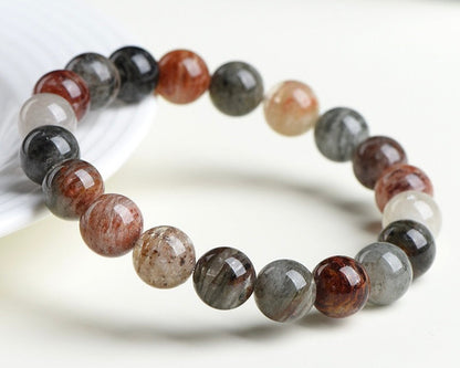 Bracelet with crystal beads – dark phantom quartz for clarity, confidence, and focus