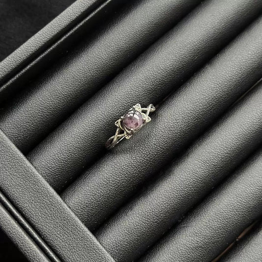 Dendritic pink rose quartz ring in sterling silver, crystal for self-love, emotional balance and healing