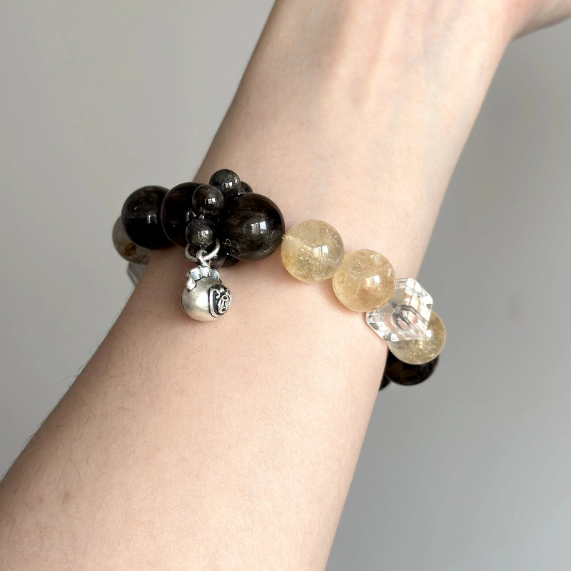 Sterling silver crystal bracelet with Dendritic Quartz, Herkimer Diamond, and Labradorite – handmade healing jewelry for focus and inner peace.