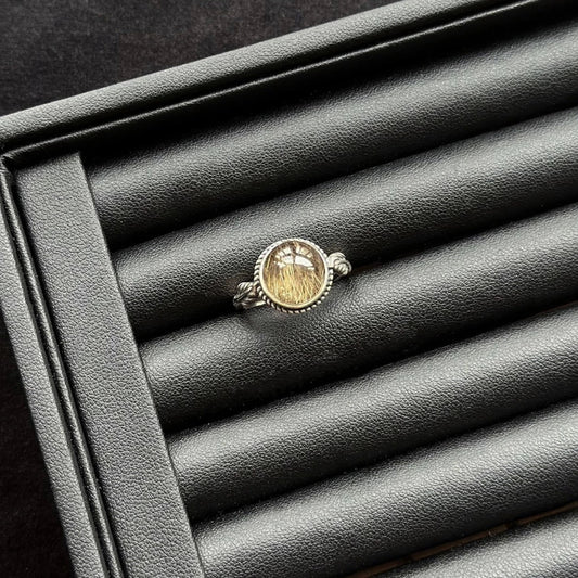 Golden rutilated quartz ring with sterling silver, for energy, vitality and protection