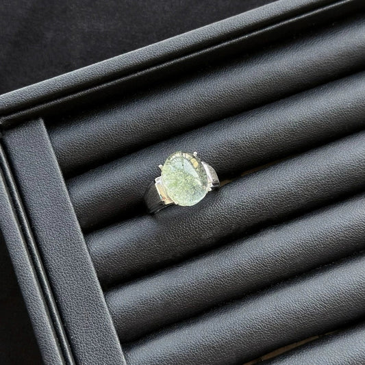 Green Phantom Quartz Ring with sterling silver, crystal ring for personal growth and grounding energy