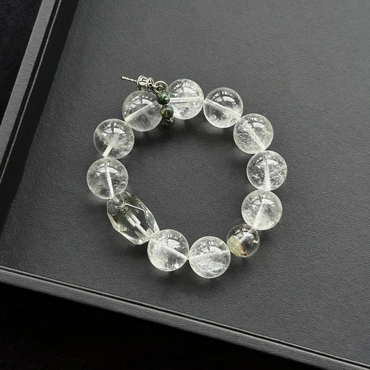 Healing crystal bracelet featuring Green Phantom, White Rabbit Hair Quartz, and Green Dragon – supports growth, clarity, and spiritual transformation.