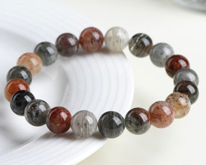 Healing crystal bracelet – dark rainbow phantom quartz for inner growth and calm