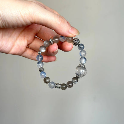 Crystal beaded bracelet featuring Herkimer Diamond – great for focus and clarity, handmade healing jewelry for women.