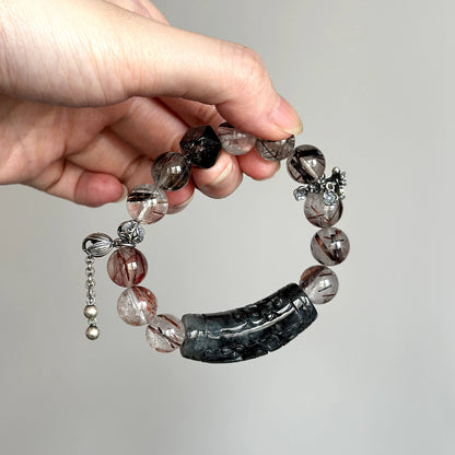 Beaded bracelet made with Jade, Herkimer Diamond, and Rutilated Quartz – ideal for intention setting and emotional clarity.