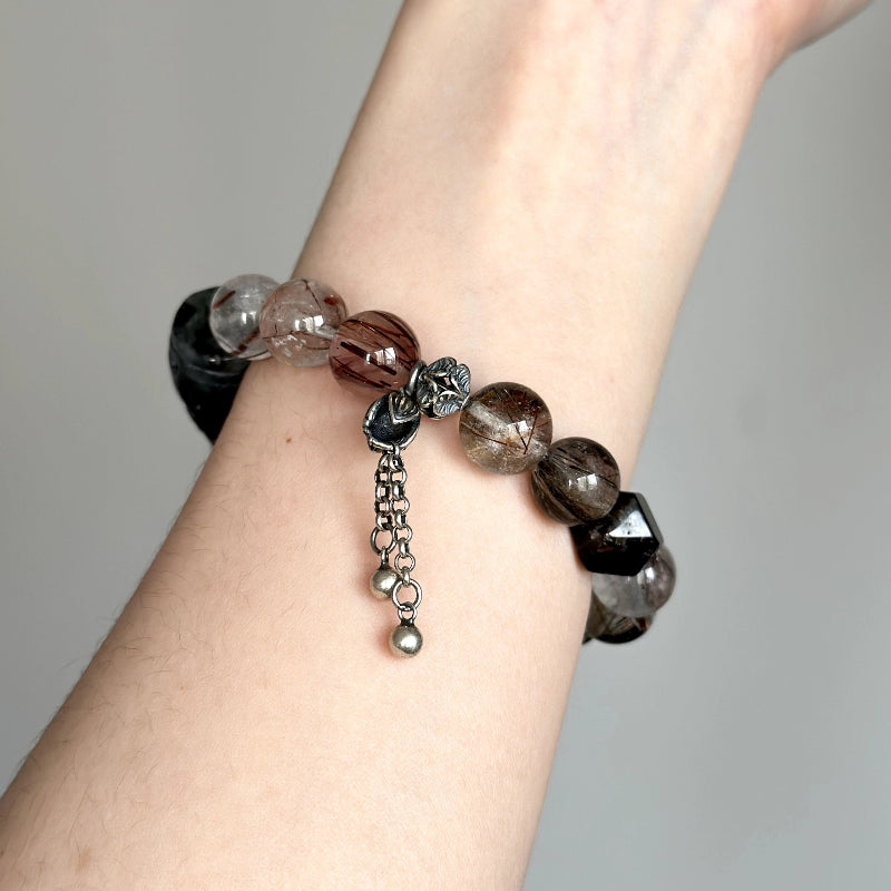 Sterling silver beaded bracelet featuring Jade and Herkimer Diamond – handmade crystal jewelry for healing, focus, and high vibration energy.