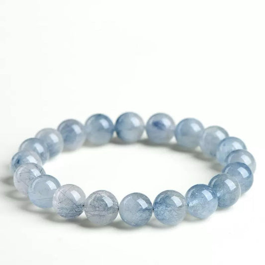 Light blue rutilated rabbit hair quartz bracelet – healing crystal for calm and insight