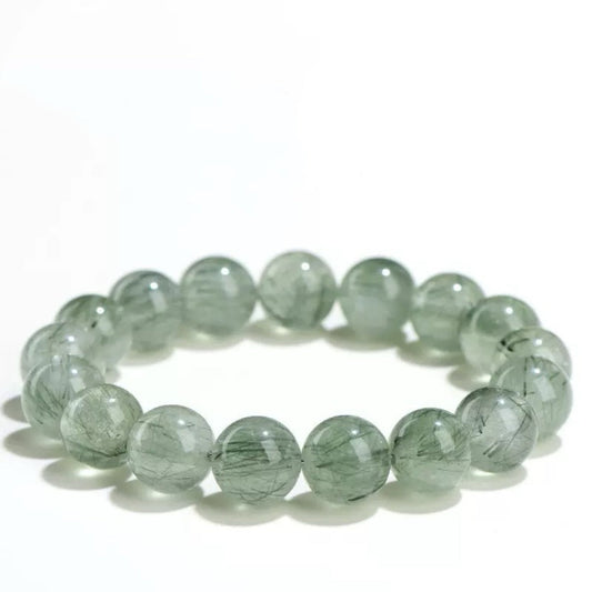 Light green rutilated quartz bracelet – healing crystal bracelet for energy and clarity