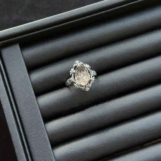 Lunar Clarity Herkimer Diamond Solitaire Ring with sterling silver, crystal ring for focus and spiritual energy