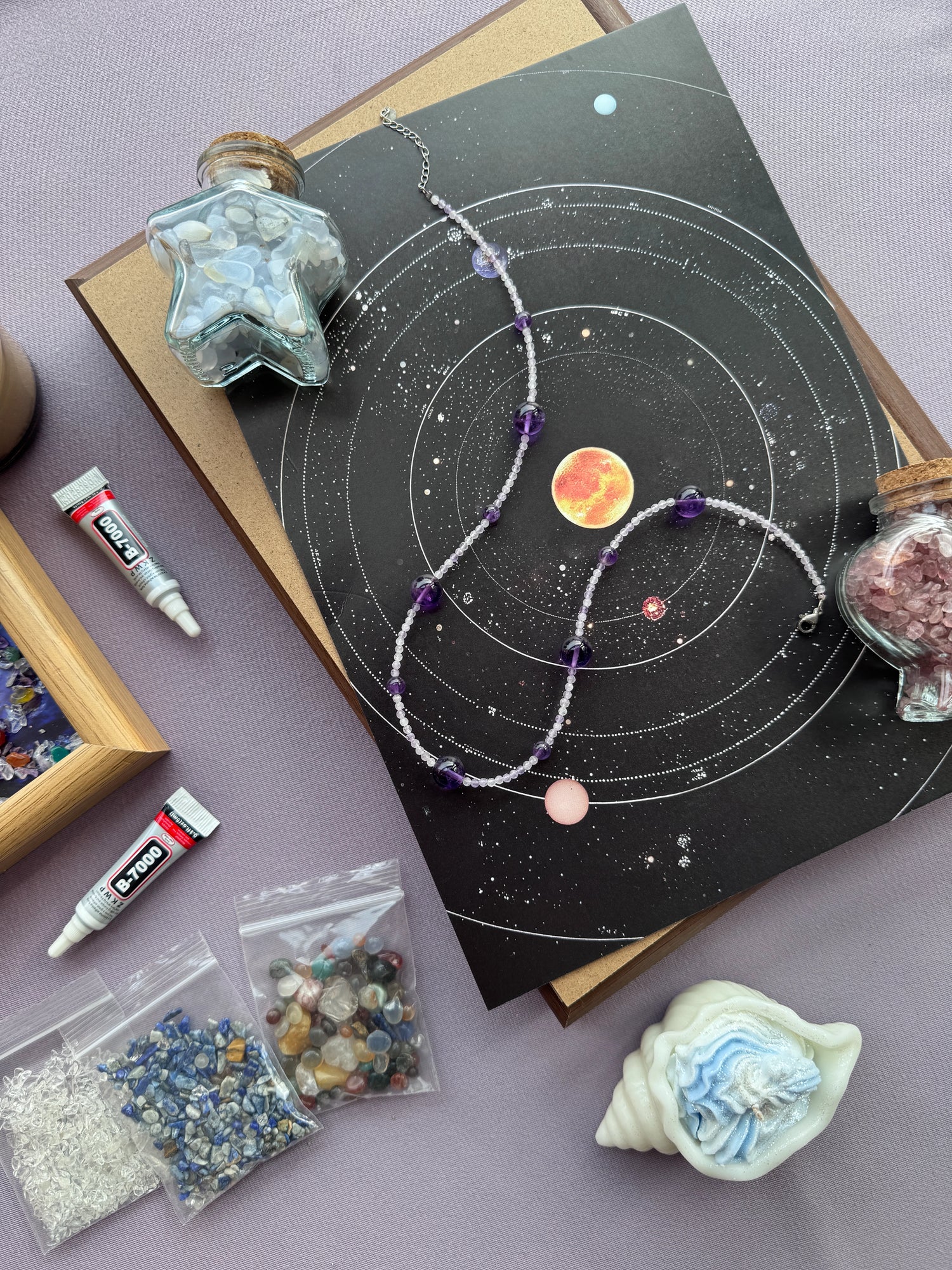 Mindful crafting kits showing natural gemstone DIY crystal art sets with healing stone chips, canvas, and tools for stress relief.