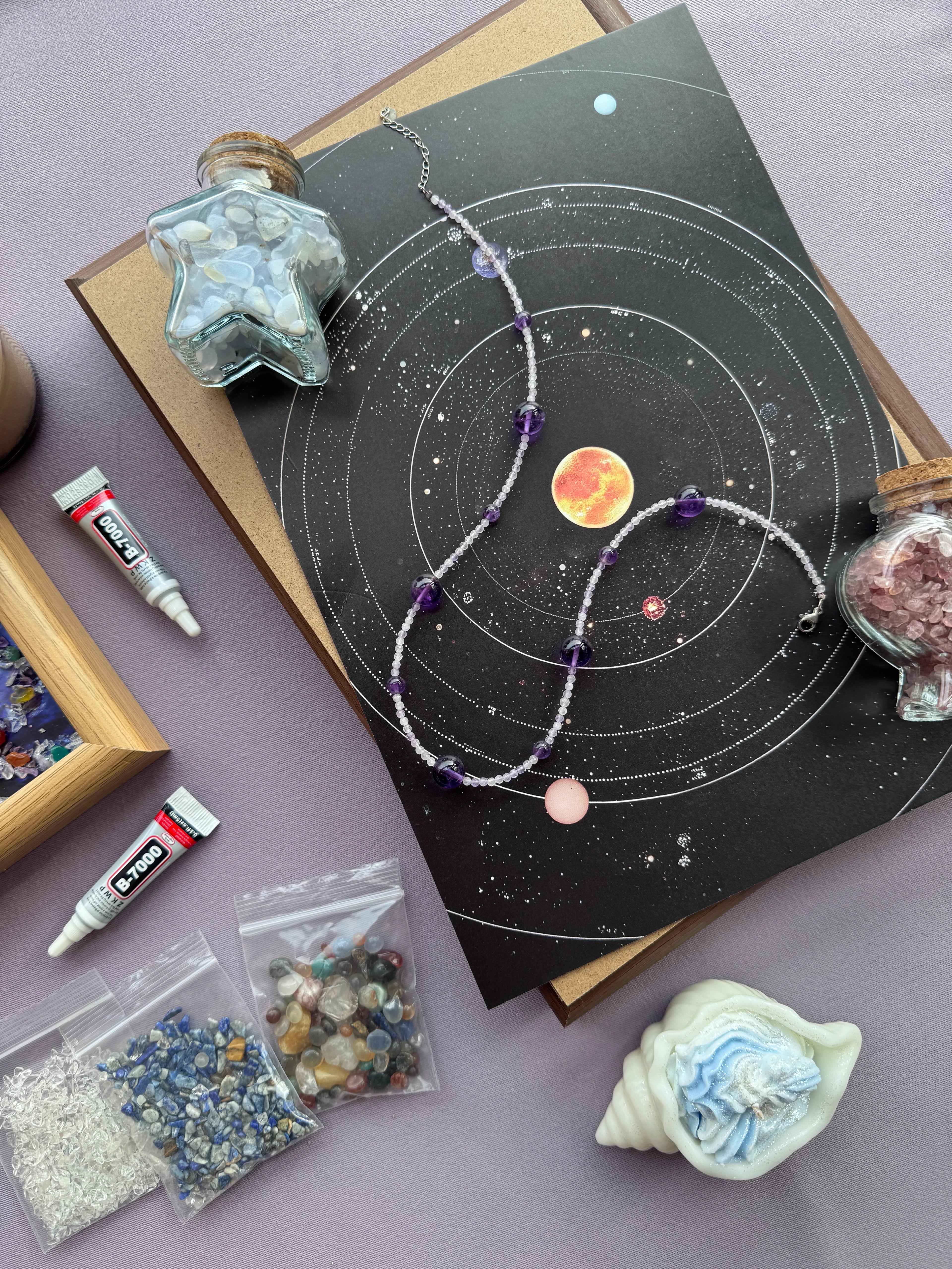 Mindful crafting kits showing natural gemstone DIY crystal art sets with healing stone chips, canvas, and tools for stress relief.